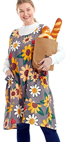 APRONNER Big Plus Size Aprons for Women with Pockets Cotton Linen Baking Kitchen Cooking