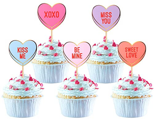 30 Stück Heart Valentine's Day Cupcake Toppers Be Mine Valentine Kiss Me Miss You Sweet Love Heart Muffin Dekoration Valentinstag Thema Geburtstag Party Kuchen Dekorationen Zubehör
