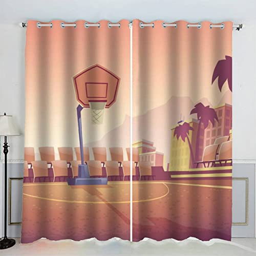 VASENA Vorhang Basketball Polyester Vorhänge mit Ösen 2er Set Gardinen Comic-Muster 3D Drucken Verdunkelungsvorhang für Wohnzimmer Schlafzimmer (234x137 cm)