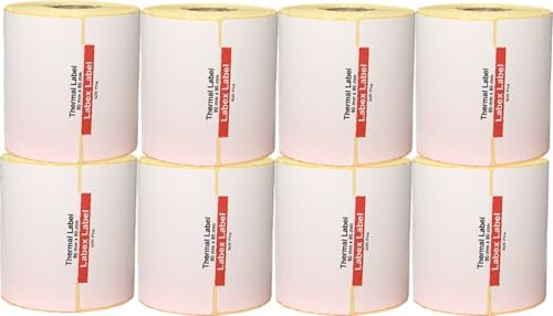 Labex Label 80x60 mm Thermoetiketten auf Rolle – 8 Rollen (4000 Thermo etiketten) – Barcodeetiketten, Lageretiketten, Thermo etiketten – Thermodirekt – Kompatibel mit Zebra, Argox, Sato