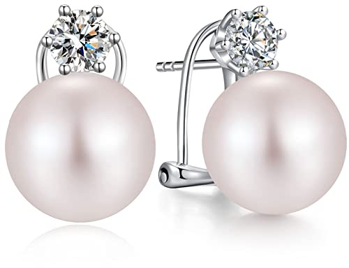 ZDaoBen Pendientes Perla Mujer Plata de ley 925 Pendientes de Botón con Perlas Circonitas Diamantes Perla Joyas Regalos para Mujeres Novias Bodas 10/12 mm