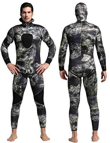 QBREZA Combinaison de plongée 5 mm pour hommes, maillot de bain chaud à manches longues, costume de méduse épais, costume de pêche camouflage (couleur : gris-A, taille : XL)