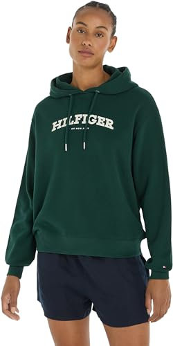 Tommy Hilfiger Donna Felpa con Cappuccio, Verde (Hunter), L