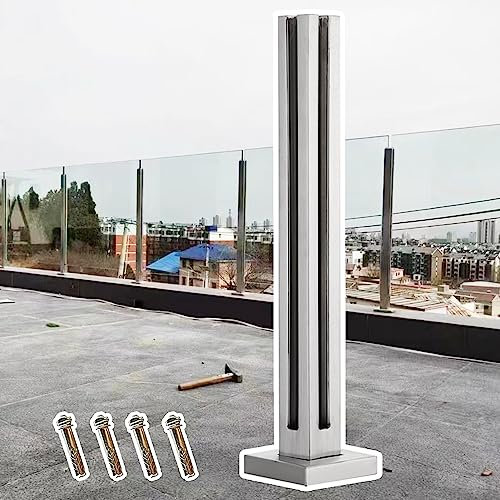 Poste Barandilla Vidrio Sistema de Barandillas de Cristal para Terrazas Paneles de Cristal para Exteriores, Barandilla de Cristal para Balcones de Alta Resistencia, Sistema de Barandilla Metálica Cuad