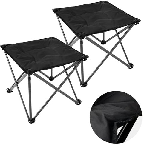 FUNDANGO 2er Campinghocker Faltbar Ultraleicht, Tragbarer Klapphocker Camping Hocker mit Tragetasche, Klappbarer Hocker Falthocker für Camping Wandern Angeln, Angelhocker bis 150KG belastbar, Schwarz