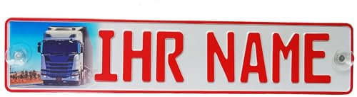 LKW Truck Fahrerschild Schild Namensschild mit Ihr FOTO + Name oder Text Funschild Fun Schild Wunschtext AUTO Trucker Car Rot Geburtstag Geschenk
