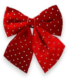 Generico Set 2 pz Fiocco di Natale in Velluto Rosso con Pois Silver Imbottito Decorazione Puntale Albero di Natale Fuori Porta Coccarda Ghirlanda addobbo Natalizio Stringato a Righe 13 cm