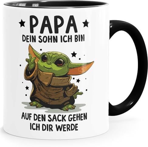 MoonWorks Tasse Geschenk Papa Sprüche Geschenkidee Vatertag Lustig Motiv Baby- mit Spruch Weiss-innen-schwarz standard