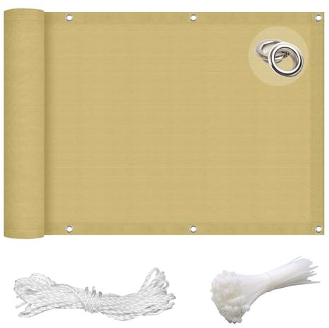 GAIFNAG Brise Vue Balcon Occultant 110 x 400 cm Couverture de Confidentialité, Brise Vue Rétractable Occultant Hdpe, avec Attaches de Câble et Cordons pour Jardin, Balcon, Jaune Sable
