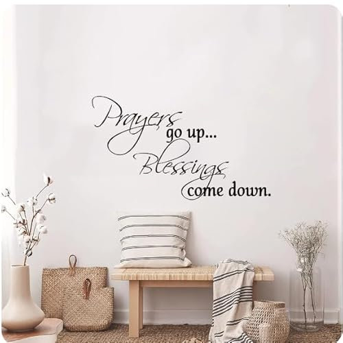 Wandaufkleber „Prayers Go Up Blessings Come Down“ für Schlafzimmer, Wohnzimmer, Heimdekoration, schwarz, 93 cm breit x 54 cm hoch
