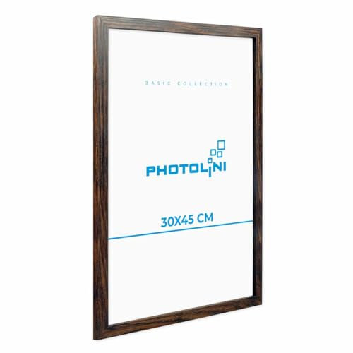 PHOTOLINI Bilderrahmen 30x45 Eiche Dunkel aus MDF-Holz Poster-Rahmen, bruchsicheres Acrylglas, zum Aufhängen, extra Zubehör - für Fotos & Poster