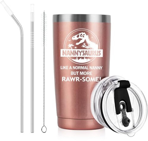 Livole Nanny Gifts for Mothers Day, Nannysaurus Like A Normal Nanny But More Rawr-Some, Christmas Gifts for Grandma, Nanny, Granny, Grandma Birthday Presents, 20oz 600ml Double Walled Wine Tumbler