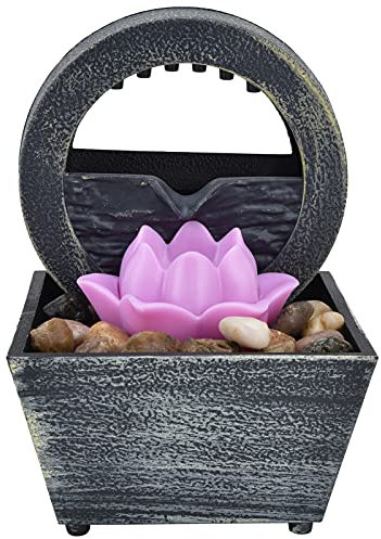 LOCADENCE Zimmerbrunnen Ornament, Kunststoff Blumen LED Wasserbrunnen, Tischbrunnen mit Steinen für Zuhause, Büro, Schlafzimmer, Wohnzimmer, Tischdekoration