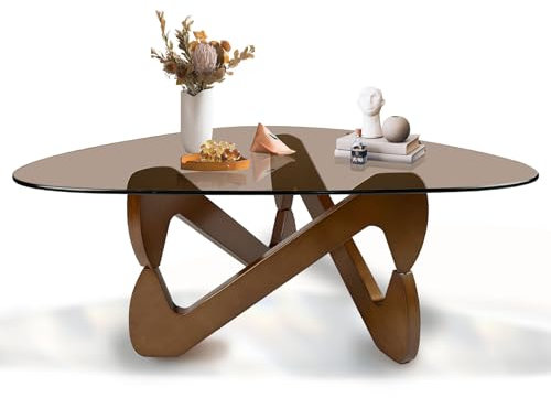 GESEILAY Couchtisch Glas Holz Dreieckiger Wohnzimmertisch Modern Couchtische Wohnzimmer Tisch couchtisch Braun Glas Ausgefallene Kaffeetisch für Wohnzimmer (Walnut-Brown, 91)