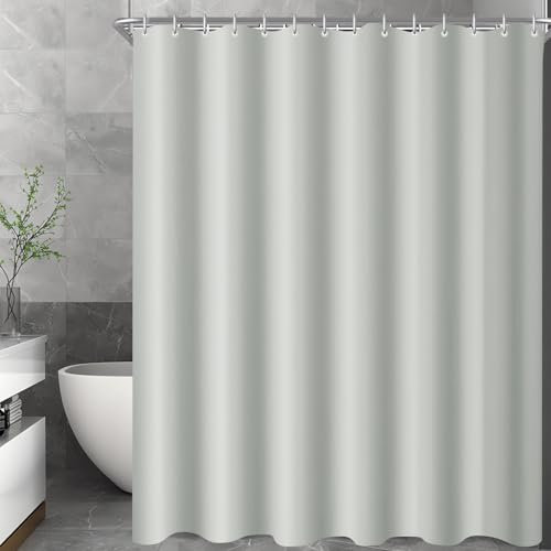 Lerores Cortina de ducha de 240 x 200 cm, gris, dobladillo con peso, tela antimoho, impermeable, lavable, tela de poliéster para baño, bañera con 16 anillos de cortina de ducha
