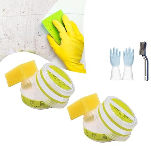Clean It Cleaning Stone, Eco-Friendly Cleaning Stone, Multi-Purpose Cleaning Stone Cleaner With Sponge, Cleaning Pebble Stone Shower Floor Cleaner With Gloves And Brush(2pcs)