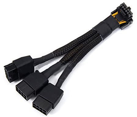Eladcncmc Câble adaptateur d'alimentation 16 broches vers 3 x 8 broches 12 cm 16 broches vers 3 x 8 broches cordon d'alimentation PCIE 5.0 carte graphique câble adaptateur d'alimentation