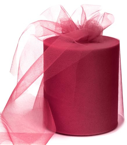 Rouleau de tulle bordeaux de 15,2 cm x 181,4 m pour tutu, décoration de mariage, fête prénatale, fête d'anniversaire, toile de fond, emballage cadeau, nœud, fournitures d'artisanat