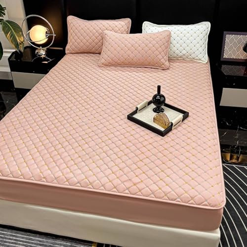 Calefee Boxspringbett 150x190 Spannbettlaken, Betttuch ohne Kissenbezug Polyester Winter Warm Einfarbiges Rosa