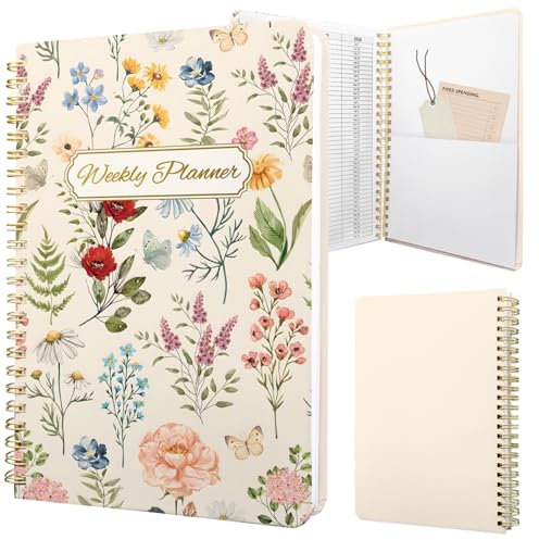 Stanoha Wochenplaner, undatiert, To-Do-Liste, Notizbuch, A5, für Arbeit, Tagebuch, Spiralbindung, Organizer-Buch für Frauen, niedlich (Vintage-Blume)