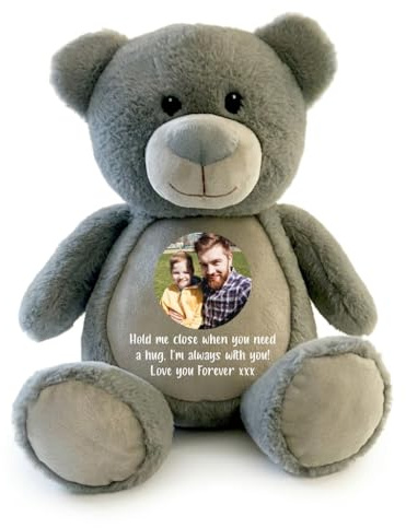 Large Personalised Photo Comfort Keepsake Teddy Bear - Grey | Custom Photo & Message | Sympathy Gift, Remembrance | 42cm Tall