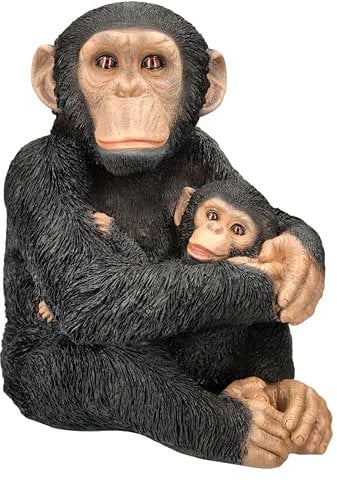 Figuren Shop GmbH Gartenfigur Schimpansen Mama mit Baby – Lebensechte Affenfigur von HotAnt, 31 cm Höhe, wetterfest & handbemalt