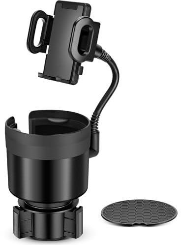 Car Cup Holder Phone Holder, Universal Adjustable Cell Phone Cup Holder Expander for Car, Fits All 4.0-7.0 Inches Smartphones, Most Bottles 20-40 oz, Black