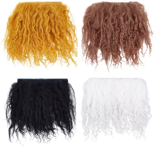 FREEBLOSS 4Pcs DIY Doll Hair Wefts 4 Colors Doll Wig Mini Wool Curls Hair for Rerooting Dolls Making Arts Supplies, Age 14+