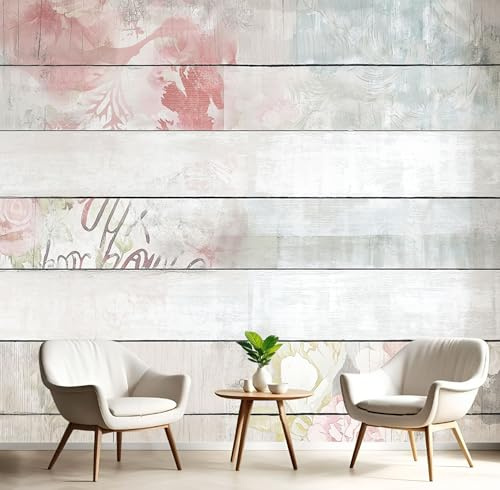Fototapete Französisches romantisches Holzbrett 150x105cm XXL Tapete Seidentapeten Shabby-Stil Wandtapete Grau 3D Effekt Wand Dekoration für Schlafzimmer Wohnzimmer