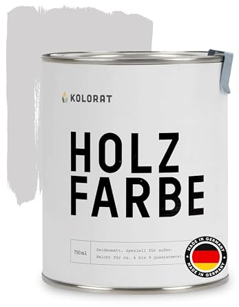 Kolorat® Holzfarbe, Hellgrau 750ml | Made in Germany | Wasserbasiert, umweltfreundlich, wetterbeständig, langlebiger Holzschutz, für Holz im Außenbereich, einfache Anwendung