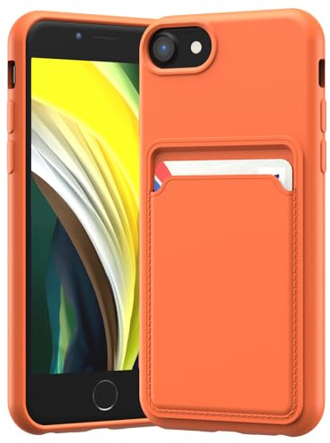 LVVFEI Kartenfach Hülle für iPhone SE2/ iPhone 8/ iPhone 7/ iPhone 6 Silikon hülle mit Kartenhalter Soft TPU Handyhülle für Männer und Frauen Geeignet (Orange)