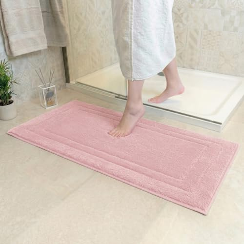 Decomira Badematte rutschfest | Als Badteppich Set kombinierbar | WC-Teppich Badezimmer-Teppich Bad-Vorleger waschbar | Duschvorleger waschbar Bad-Garnitur | Rosa - 80x150 cm