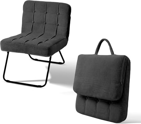 TUKAILAi Foldable Corduroy Accent Chair, Hand Carry, Leisure Tub Chair | Sturdy metal legs, ergonomic backrest, high-resilience foam, flame-retardant, black, for living room, lounge, or courtyard