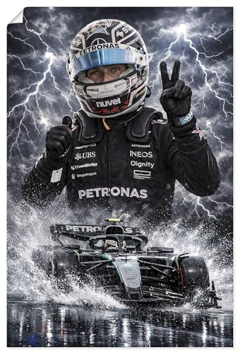 ARTLAND Wanddeko Poster & Kunstdrucke Wandposter 80 x 120 cm Kimi Antonelli Mercedes Formel 1 Gewitter & Regen Design Rennsport Deko für Fans U6FG