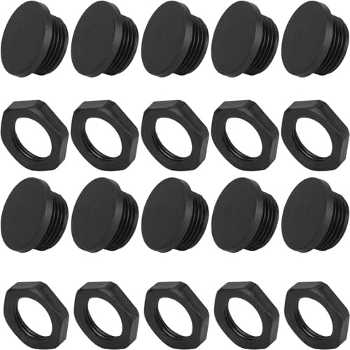 Alrens 10 Sets M20 Black Nylon Blanking Plug, Flame Retardant Cable Gland End Cap for Electrical Junction Box, Industrial Enclosure Sealing Stopper with Locking Nuts