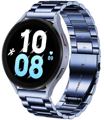 DEALELE Armband Kompatibel mit Samsung Galaxy Watch 7 / FE / 6/6 Classic / 5/5 Pro / 4/4 Classic / 3 41mm / Huawei GT3 42mm, 20mm Edelstahl Metall Ersatz Armbänd für Herren Damen, Blau
