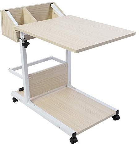 GOTOTOP Table Portable Multifonction Amovible pour Ordinateur Portable - Table d'appoint pour lit - Plateau d'appoint - Console avec roulettes - Tiroir - Canapé - Livres - Étagère de Rangement - Noir