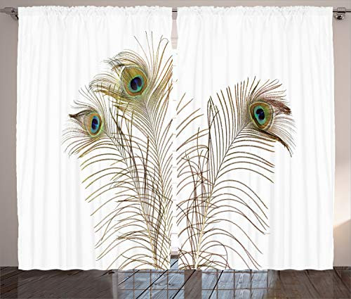 ABAKUHAUS Pfau Rustikaler Gardine, Türkis Minimalistisch, Schlafzimmer Kräuselband Vorhang mit Schlaufen und Haken, 280 x 225 cm, Türkis Braun