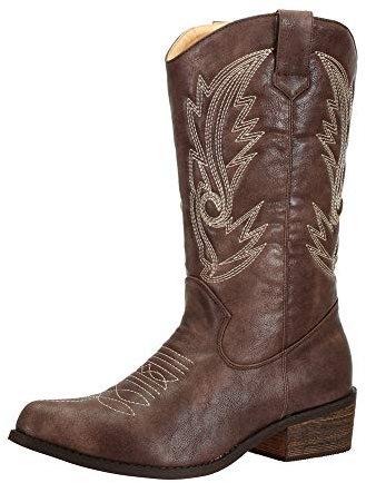 SheSole Stivali da cowboy da donna, larghi, in vitello, stile western, Marrone, 37 EU