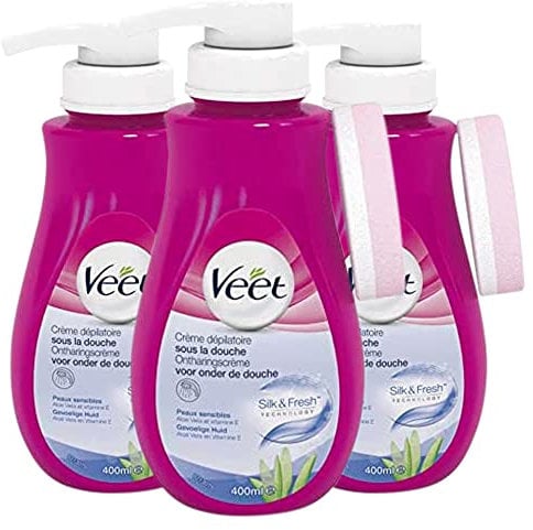 Veet Crème Dépilatoire sous la Douche - Corps et Jambes - Peaux Sensibles - 400 ml - Lot de 3