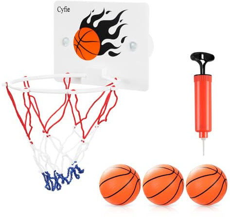 CYFIE Mini Basketball Korb Set, Mini Basketballkorb mit Bälle und Pumpe Büro Basketballkorb mit Saugnapf Mini Basketball Brett für Büro, Zimmer, Schlafzimmer, Badezimmer oder Toilette