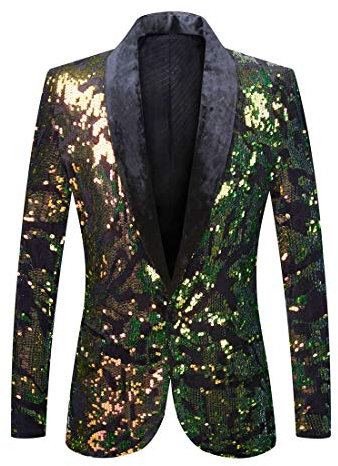 PYJTRL Herrenmode Samt Pailletten Blumenmuster Anzugjacke Blazer (XL, Samt - Grün)