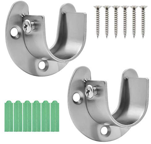Fodlon Rundrohr-Halterung für Schrankrohr-Stange, 2 Stück Edelstahl U Förmig Kleiderstangenhalter Sockel Flansch Satz Rob Stützflansch Halter Kleiderstange Spurstangenkopf(32.5mm)