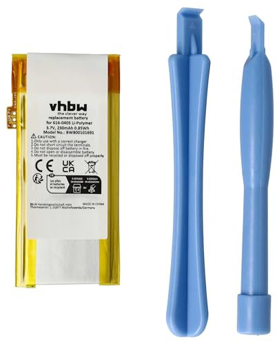 vhbw 1x batteria compatibile con Apple iPod Nano 4G 16G, 4th 4GB, 4th 8GB, 4G A1285 MP3 music player lettore musicale (230mAh, 3,7V, Li-Poly)