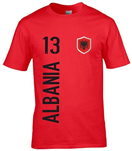 FanShirts4u Herren Fan-Shirt Jersey Trikot - ALBANIEN/Albania/SHQIPËRISË - T-Shirt inkl. Druck Wunschname & Nummer WM EM (L, Albania/rot)