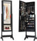 COSTWAY Schmuckschrank stehend, Spiegelschrank abschließbar, Schmuckregal mit Spiegel, Standspiegel mit Schubladen, Schmuck Spiegelschrank für Ringe, Kettenhaken, Ohrringe und Kosmetik (Schwarz)