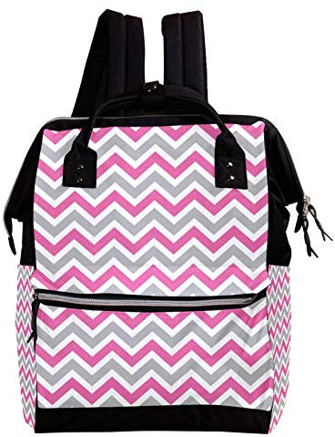 Rosa und Grau Chevron Zickzack Wickeltasche Mumienrucksack Große Kapazität Babytasche Multifunktions-Reiserucksack Windeltaschen Stilltasche für Babypflege, mehrfarbig