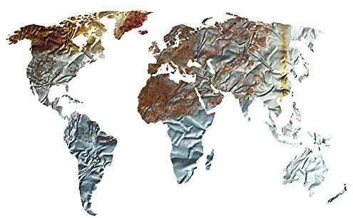 Fototapete Weltkarte Kupfer Vintage Rost Wohnzimmer Schlafzimmer Wandtapete Vlies Tapete Latexdruck UV-Beständig Geruchsfrei Hohe Auflösung Montagefertig (13850, V4 (254x184 cm) 2 Bahnen)