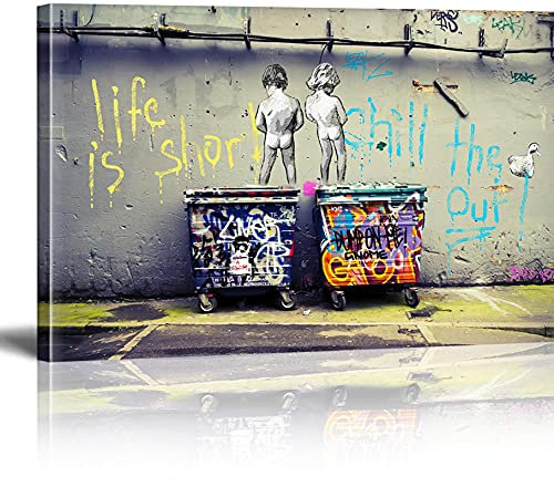 MJEDC Banksy Bilder Leinwand Life is Short Graffiti Street Art Leinwandbild Fertig Auf Keilrahmen Kunstdrucke Wohnzimmer Wanddekoration Deko XXL 30x40cm