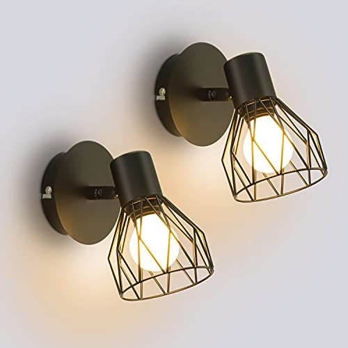 Dehobo E14 Wandleuchte Verstellbare Wandlampe Metall Schwarz Vintage - Wandspot E14 max.40W - Innen Wandleuchte mit Retro Design für Schlafzimmer Wohnzimmer Esszimmer Balkon Loft - Nicht Leuchtmittel